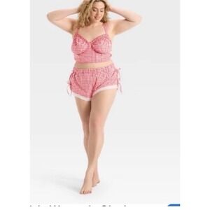 Colsie Red Gingham Corset Bustier Crop Top Ruffle Cottagecore Festival bra large